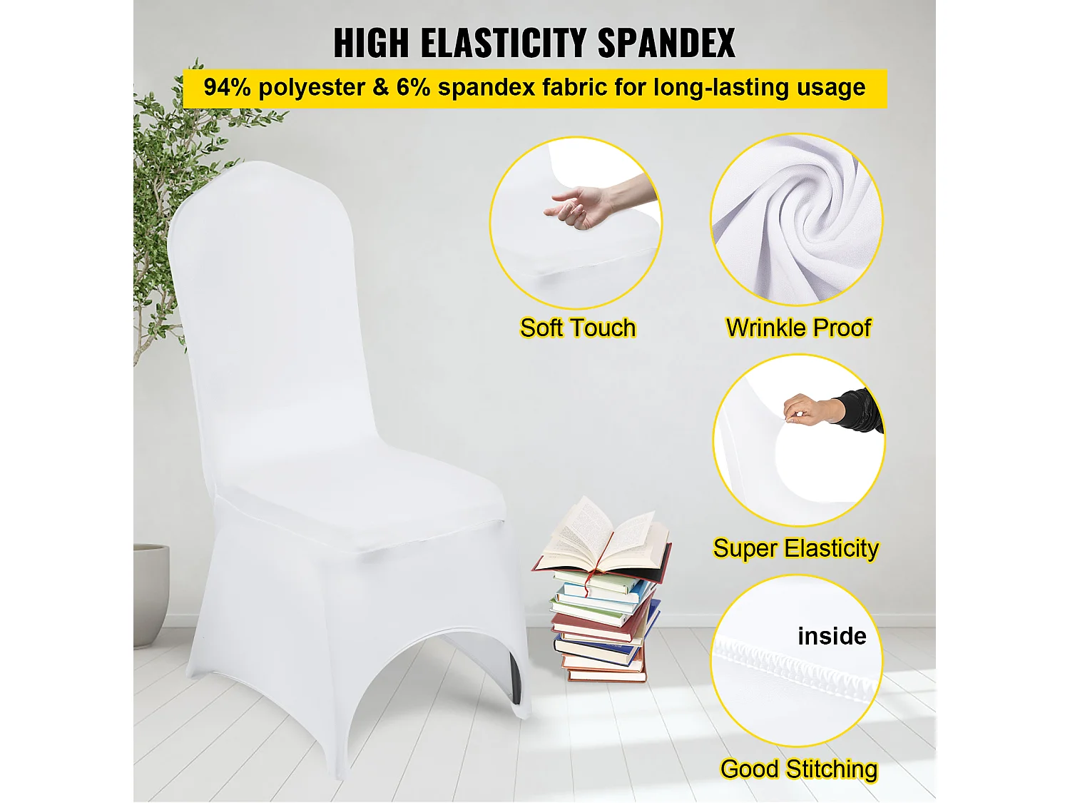 Housses de Chaise Couverture SucceBuy 50PCS, Blanc, Élastique pour Mariage et Fête et Réunion d'Affaires et Banquet