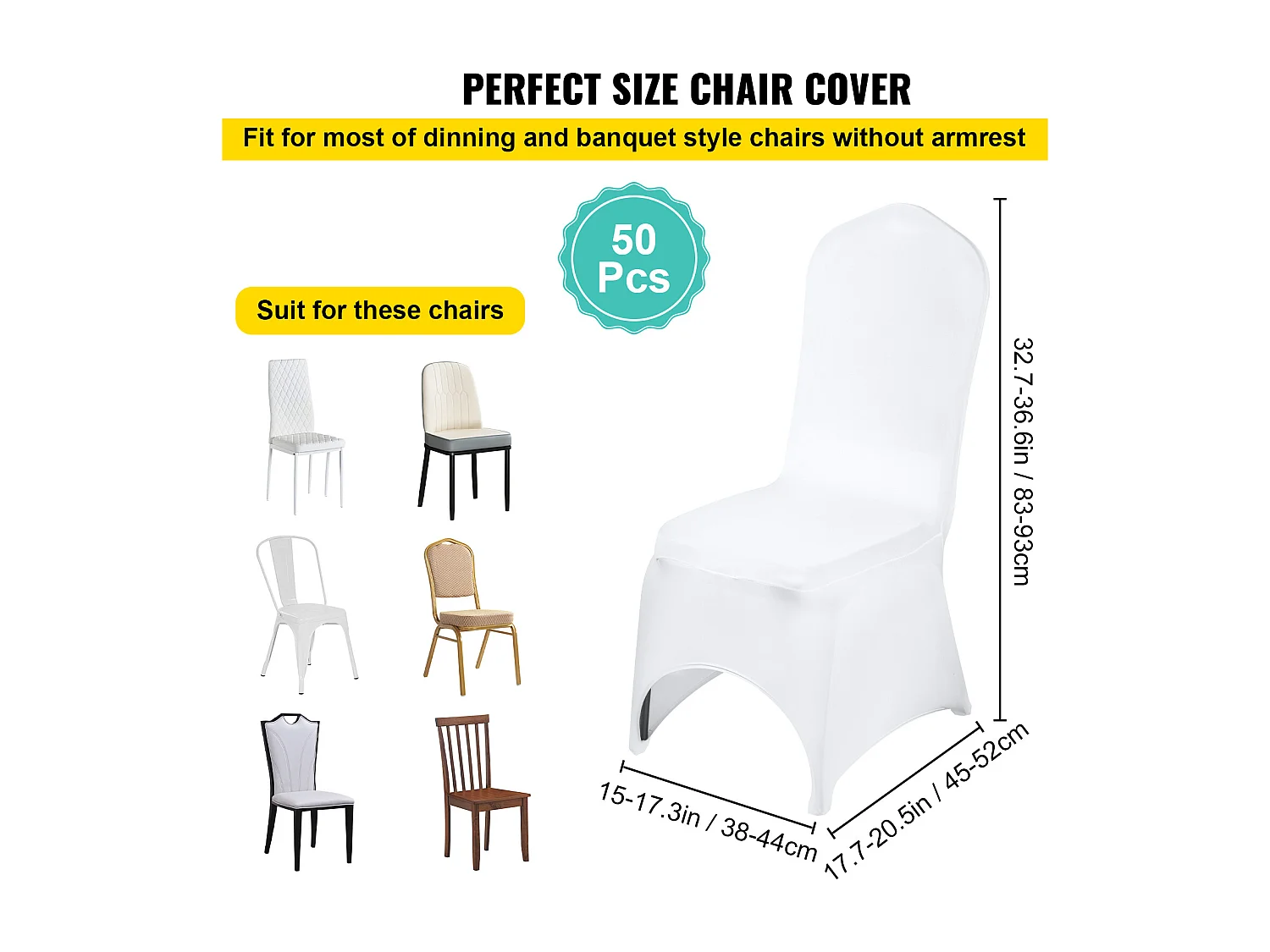Housses de Chaise Couverture SucceBuy 50PCS, Blanc, Élastique pour Mariage et Fête et Réunion d'Affaires et Banquet