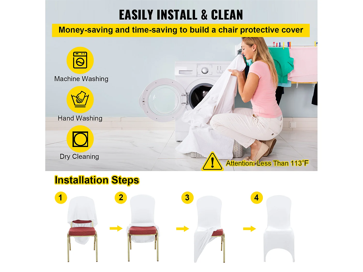 Housses de Chaise Couverture SucceBuy 50PCS, Blanc, Élastique pour Mariage et Fête et Réunion d'Affaires et Banquet