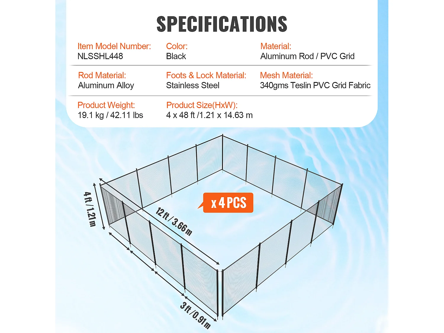 Clôture de Piscine SucceBuy, Clôture Amovible de Sécurité Pliable, Barrière de Piscine Creusée, 1,21x14,63 m, 340 g/m², pour Protection Enfants Domestiques