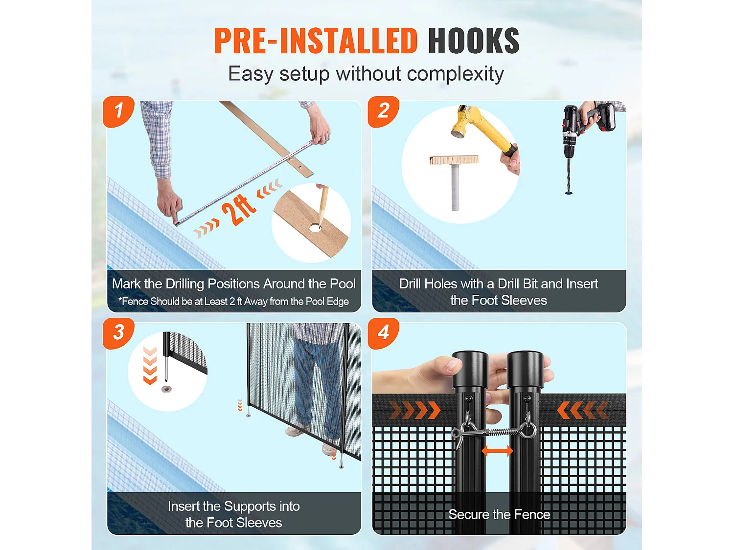 Clôture de Piscine SucceBuy, Clôture Amovible de Sécurité Pliable, Barrière de Piscine Creusée, 1,21x14,63 m, 340 g/m², pour Protection Enfants Domestiques