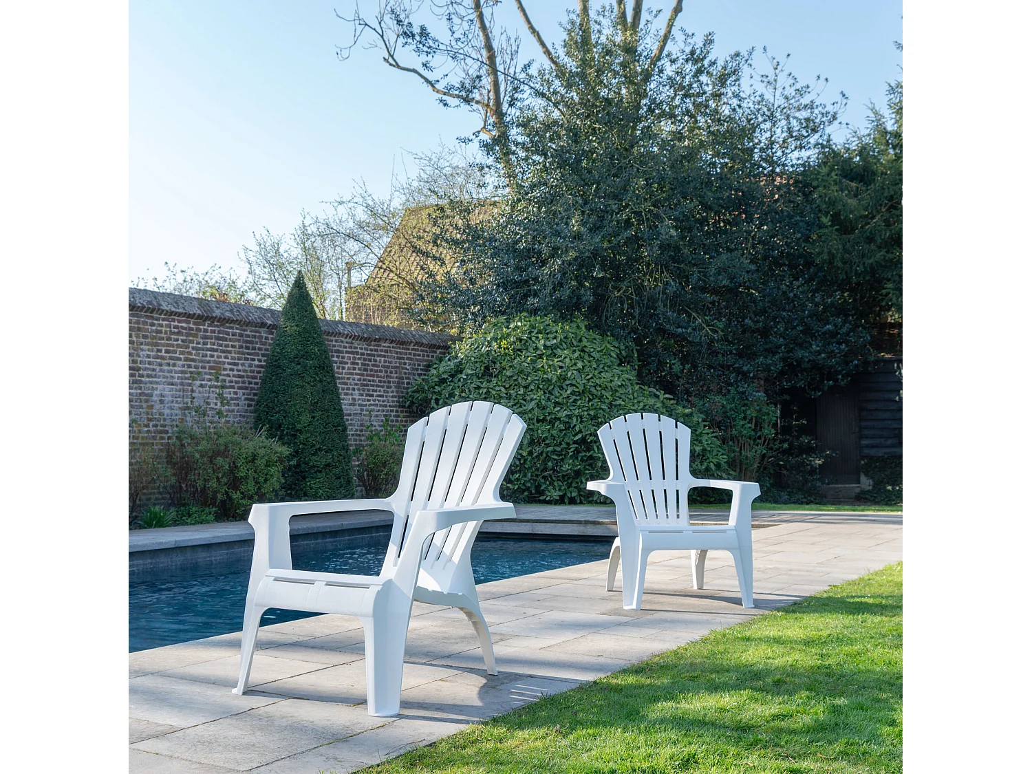 Lot de 2 Fauteuils Adirondack de jardin en résine empilables Blanc