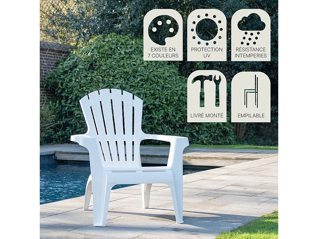 Lot de 2 Fauteuils Adirondack de jardin en résine empilables Blanc