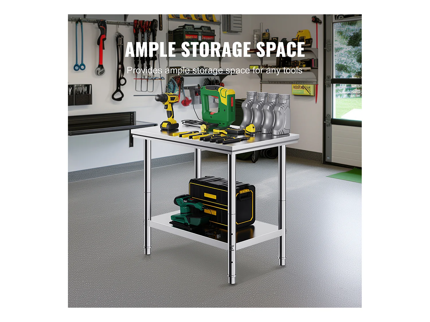 Table de Travail en Acier Inoxydable 60x90x80 cm, 2 Étages, pour Préparation de Cuisine d'Aliments et Repas, Hôtels, Bureaux, Hôpitaux