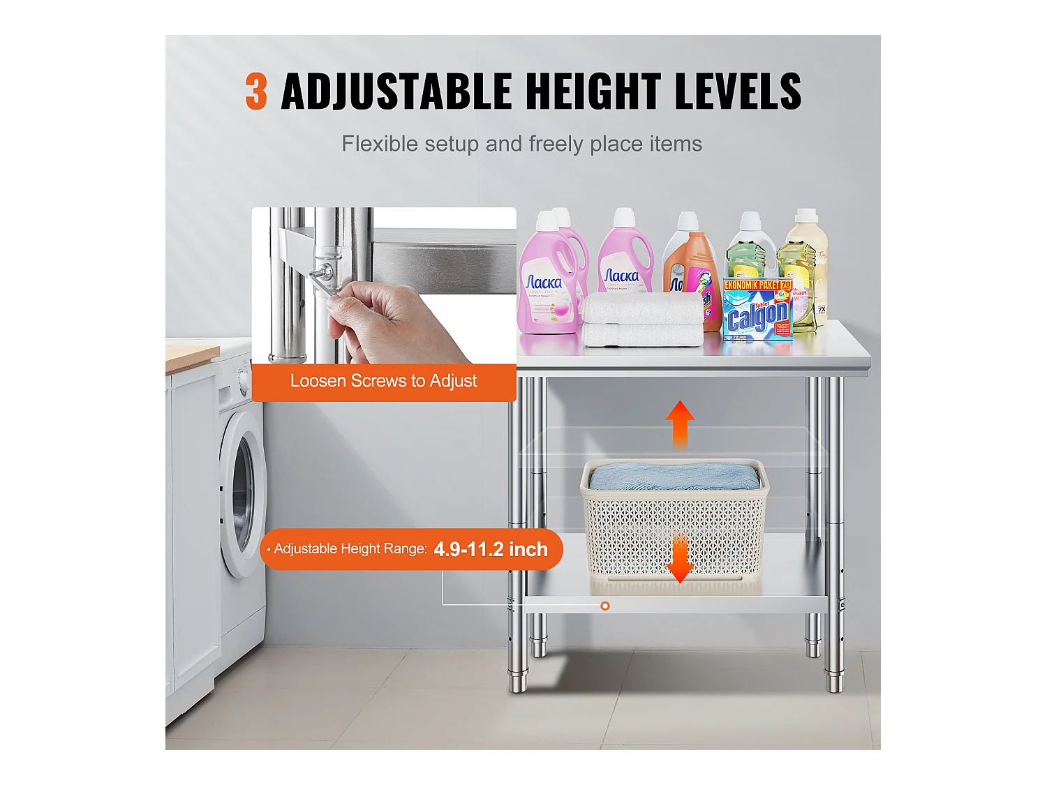 Table de Travail en Acier Inoxydable 60x90x80 cm, 2 Étages, pour Préparation de Cuisine d'Aliments et Repas, Hôtels, Bureaux, Hôpitaux