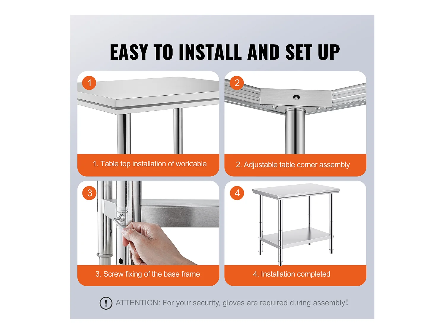 Table de Travail en Acier Inoxydable 60x90x80 cm, 2 Étages, pour Préparation de Cuisine d'Aliments et Repas, Hôtels, Bureaux, Hôpitaux