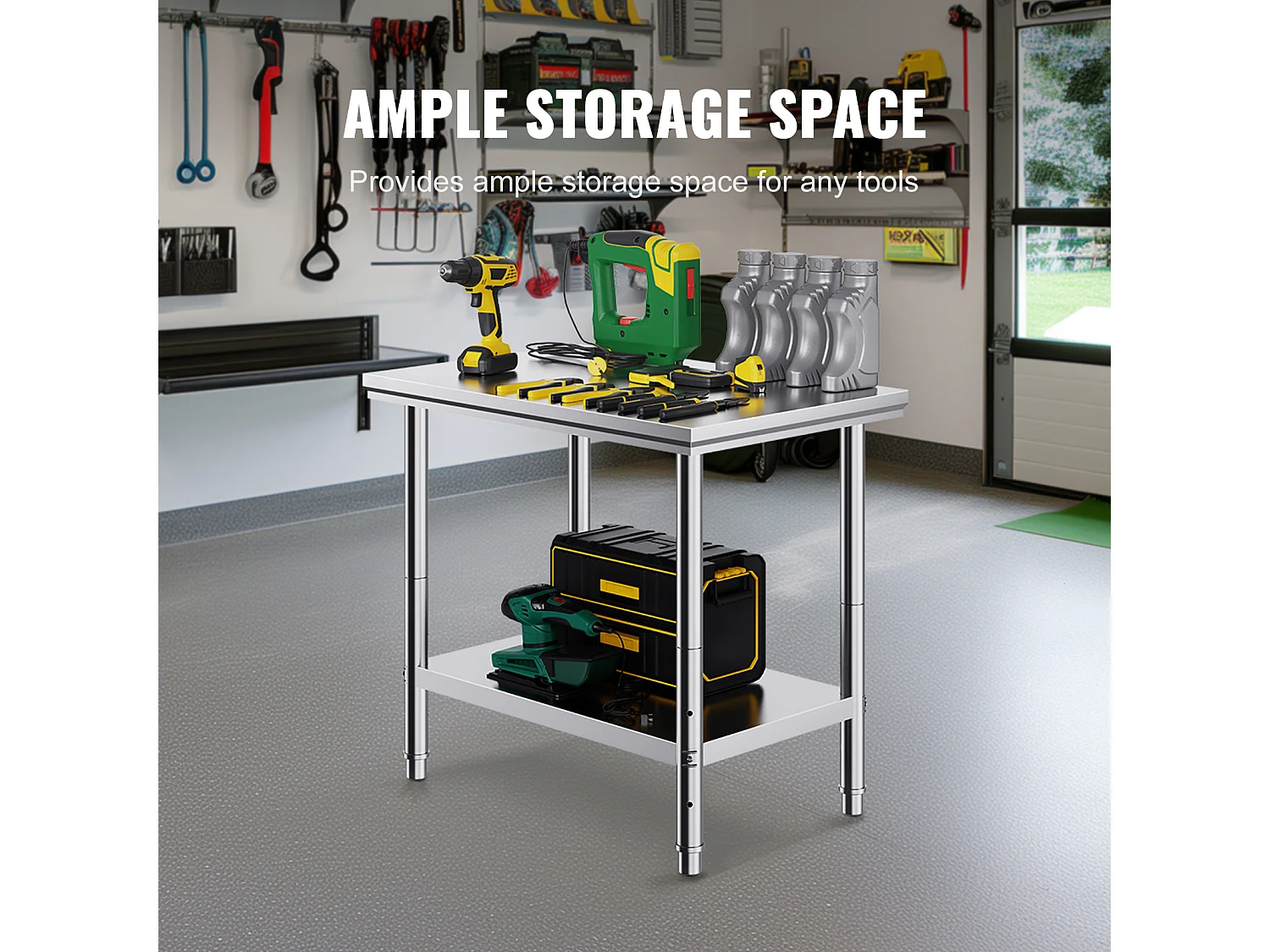 Table de Travail en Acier Inoxydable 60x90x80 cm, 2 Étages, pour Préparation de Cuisine d'Aliments et Repas, Hôtels, Bureaux, Hôpitaux