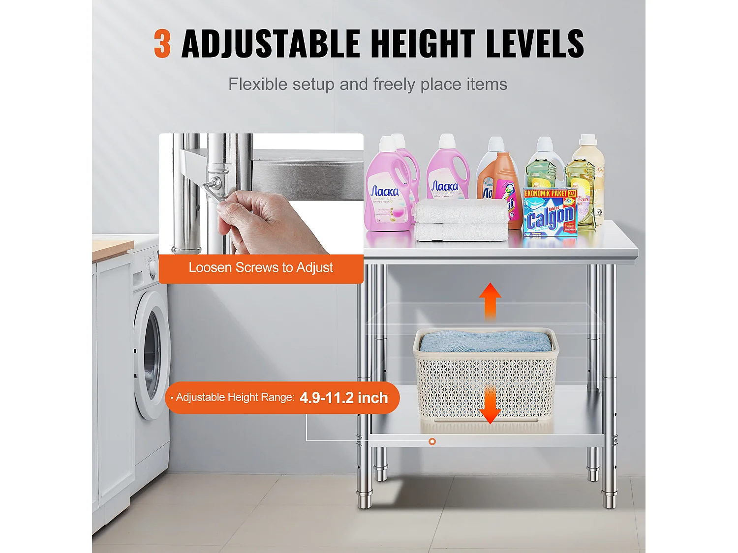 Table de Travail en Acier Inoxydable 60x90x80 cm, 2 Étages, pour Préparation de Cuisine d'Aliments et Repas, Hôtels, Bureaux, Hôpitaux