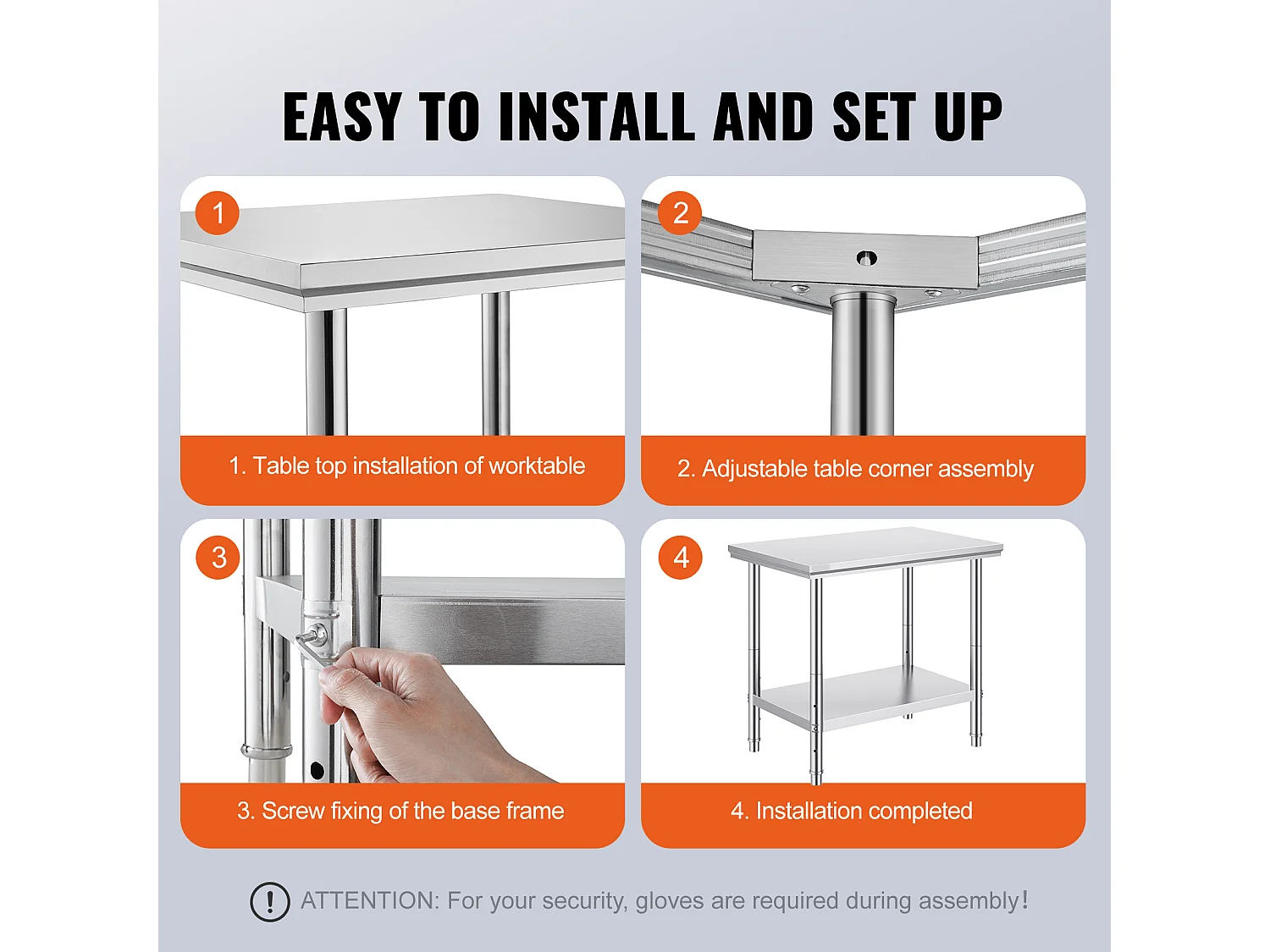 Table de Travail en Acier Inoxydable 60x90x80 cm, 2 Étages, pour Préparation de Cuisine d'Aliments et Repas, Hôtels, Bureaux, Hôpitaux