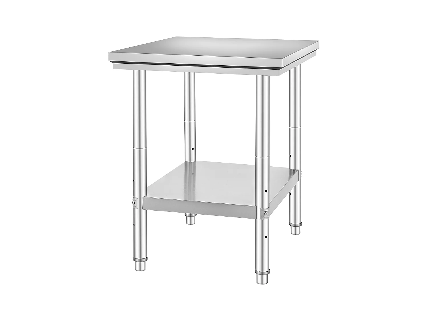 Table de Travail en Acier Inoxydable 60x76x80 cm, 2 Étages, pour Préparation de Cuisine d'Aliments et Repas, Hôtels, Bureaux, Hôpitaux