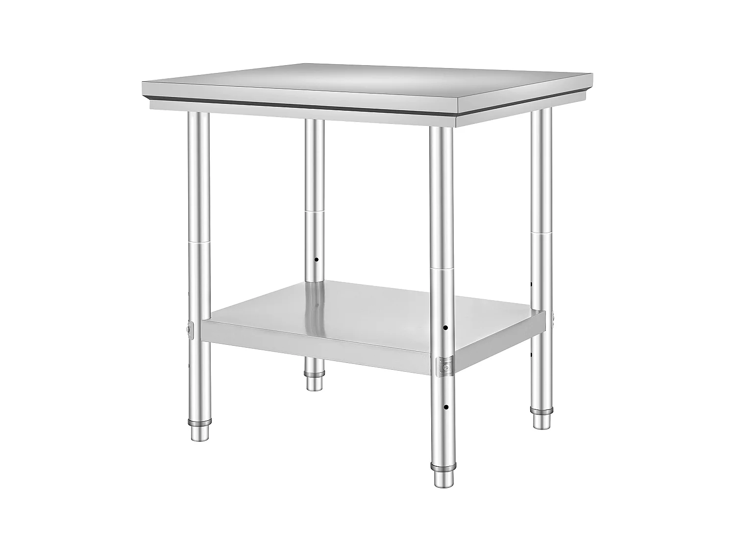 Table de Travail en Acier Inoxydable 60x76x80 cm, 2 Étages, pour Préparation de Cuisine d'Aliments et Repas, Hôtels, Bureaux, Hôpitaux