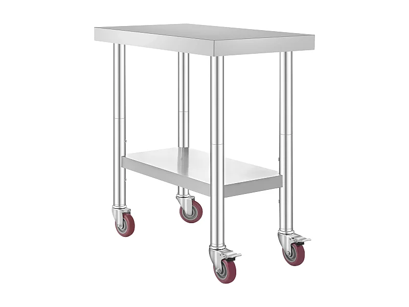 Table de Travail en Acier Inoxydable SucceBuy, 76x46x86 cm, Capacité de Charge 100 kg, 4 Roulettes, pour Cuisine Commerciale, Restaurant