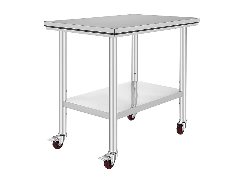 Table de Travail en Acier Inoxydable SucceBuy, 90x60x85 cm, Capacité de Charge de 317,5 kg, 4 Roues, pour Cuisine Commerciale, Restaurant