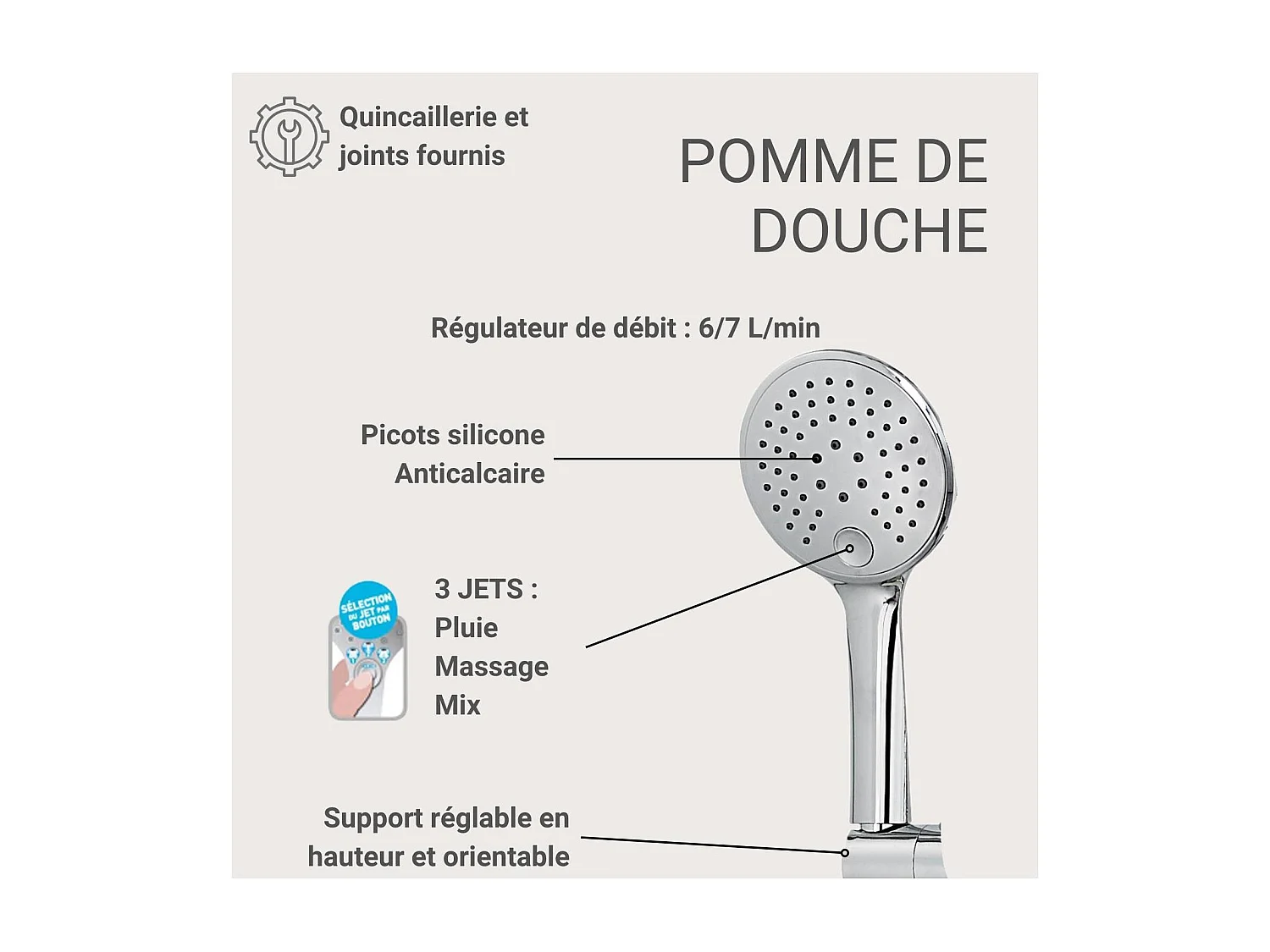 Colonne de douche ronde en inox BRUMA
