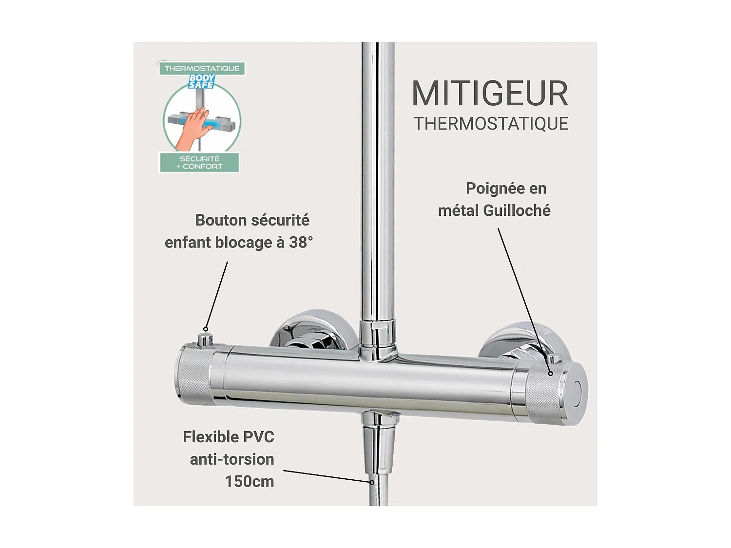 Colonne de douche ronde en inox BRUMA