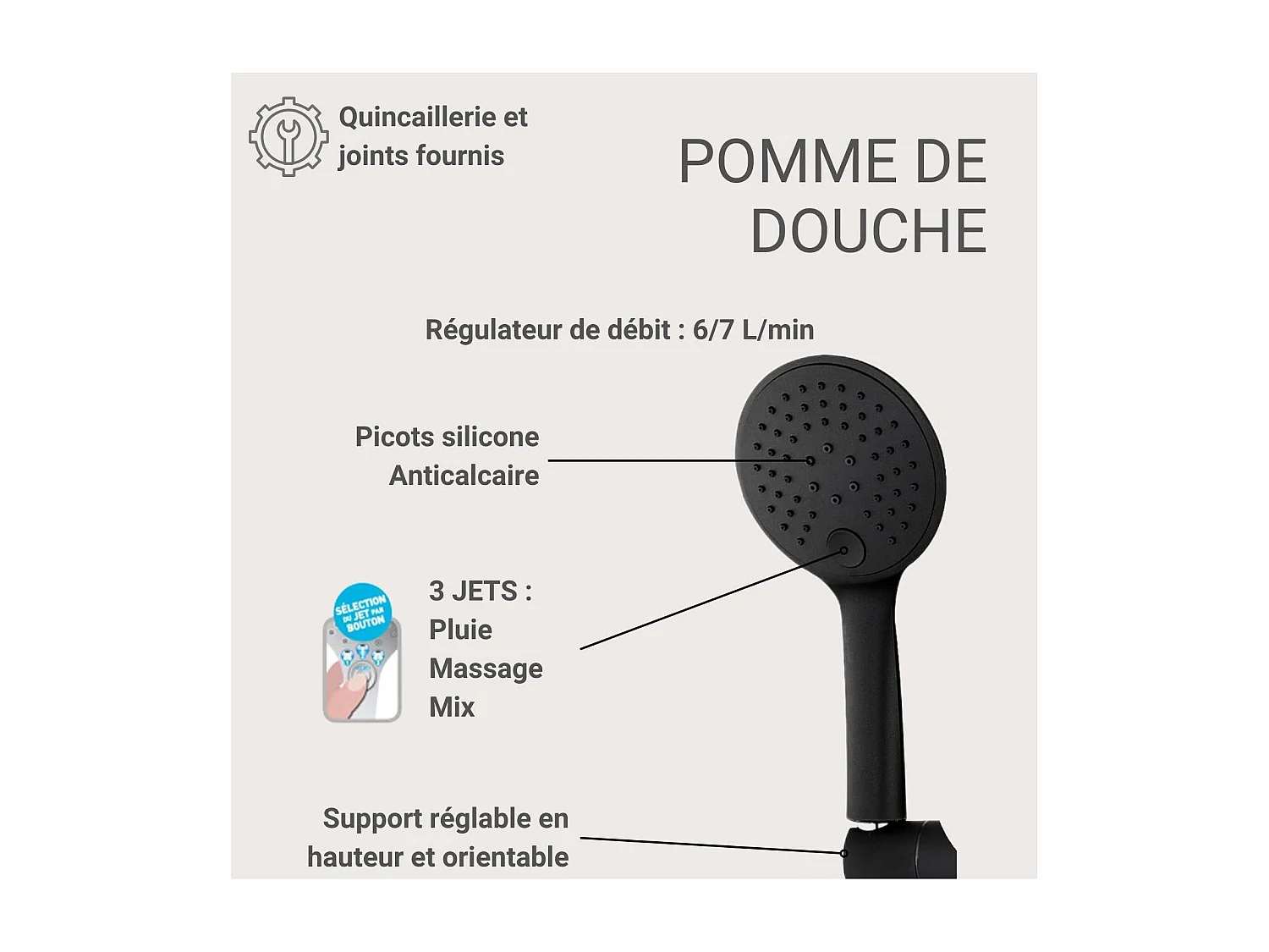 Colonne de douche ronde en inox BRUMA
