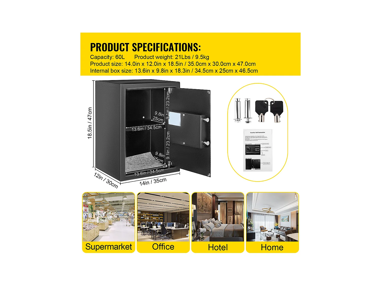 Cassaforte SucceBuy, Cassaforte Biometrica con Impronte Digitali, in Acciaio, Fissaggio a Parete, per Denaro, Gioielli, Passaporto, Documenti, 60 L, Nero