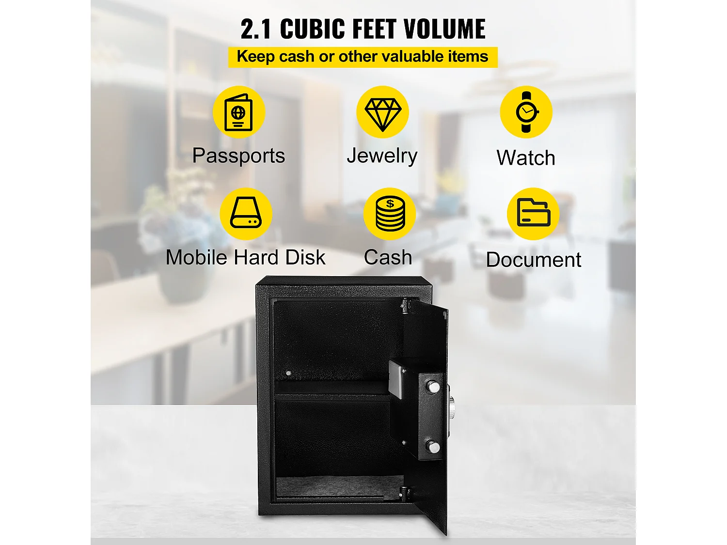 Cassaforte SucceBuy, Cassaforte Biometrica con Impronte Digitali, in Acciaio, Fissaggio a Parete, per Denaro, Gioielli, Passaporto, Documenti, 60 L, Nero