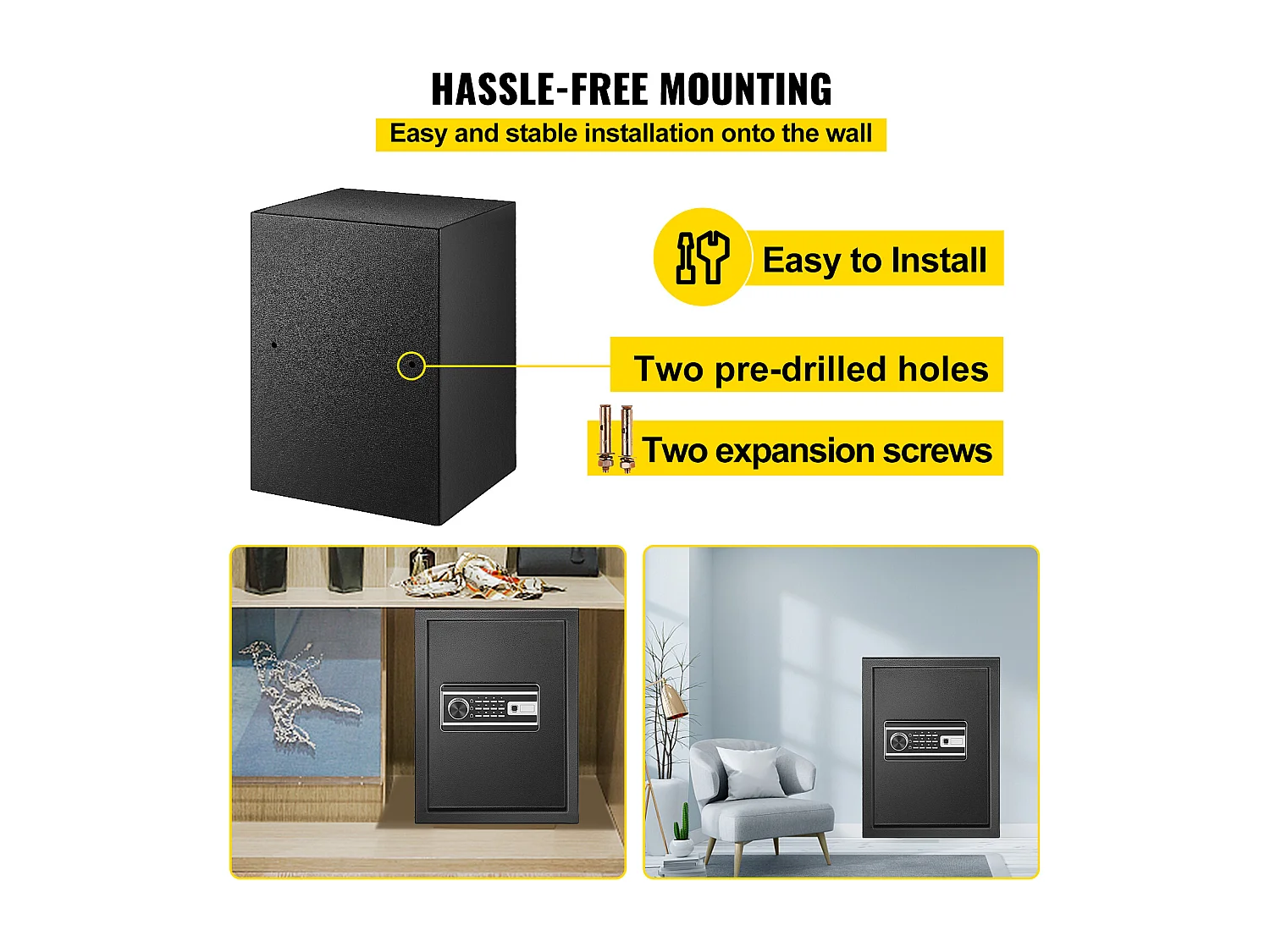 Cassaforte SucceBuy, Cassaforte Biometrica con Impronte Digitali, in Acciaio, Fissaggio a Parete, per Denaro, Gioielli, Passaporto, Documenti, 60 L, Nero