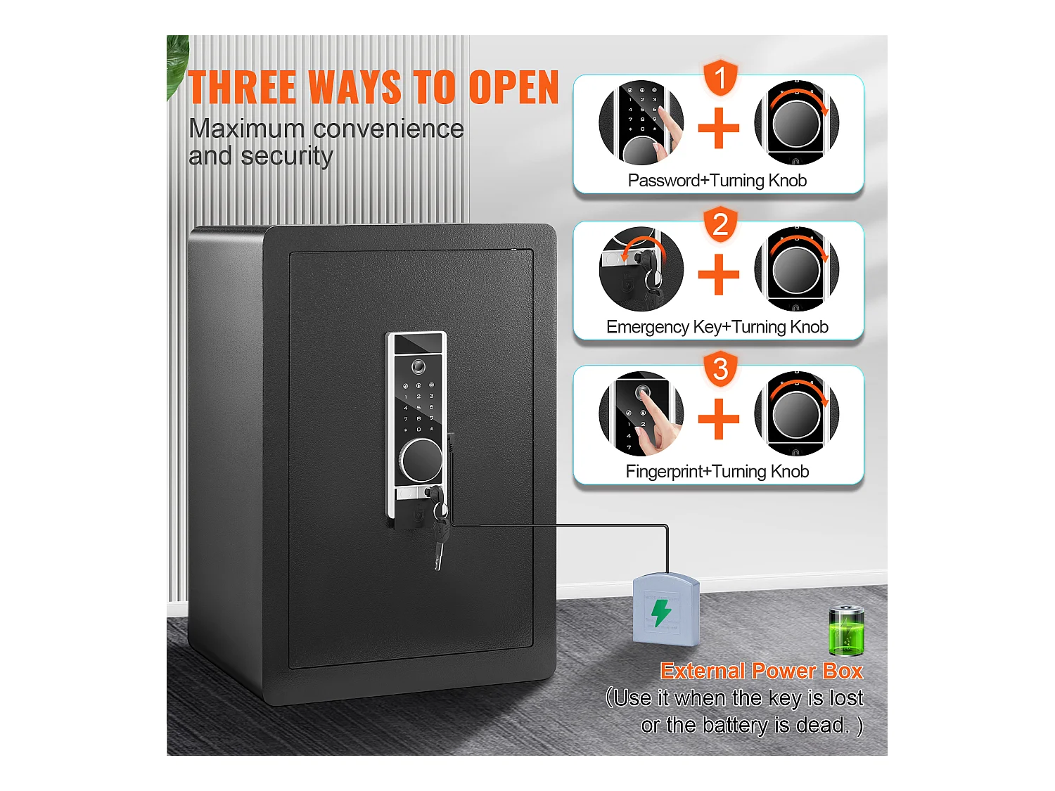 Tresor SucceBuy, Digitaler Tresor mit Passwort und Schlüsseln, Wand-Sicherheitstresor aus Stahl, für Bargeld, Schmuck, Pass, Dokumente, 62 L, Schwarz