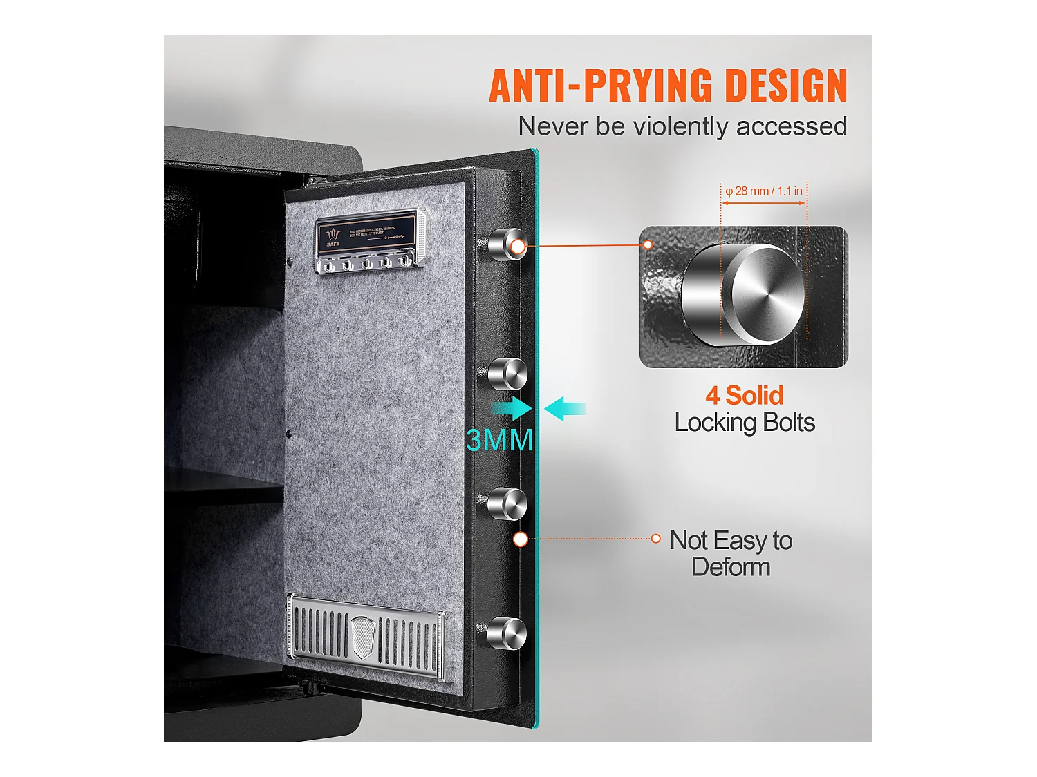 Tresor SucceBuy, Digitaler Tresor mit Passwort und Schlüsseln, Wand-Sicherheitstresor aus Stahl, für Bargeld, Schmuck, Pass, Dokumente, 62 L, Schwarz