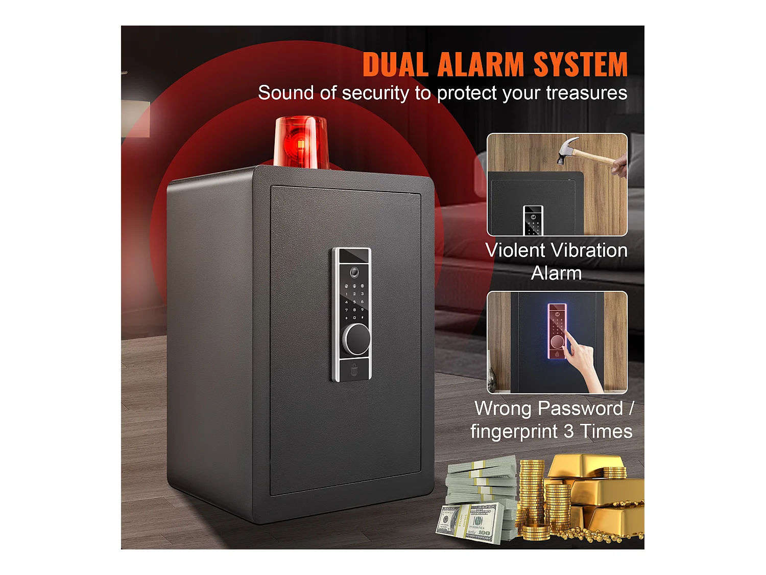 Tresor SucceBuy, Digitaler Tresor mit Passwort und Schlüsseln, Wand-Sicherheitstresor aus Stahl, für Bargeld, Schmuck, Pass, Dokumente, 62 L, Schwarz