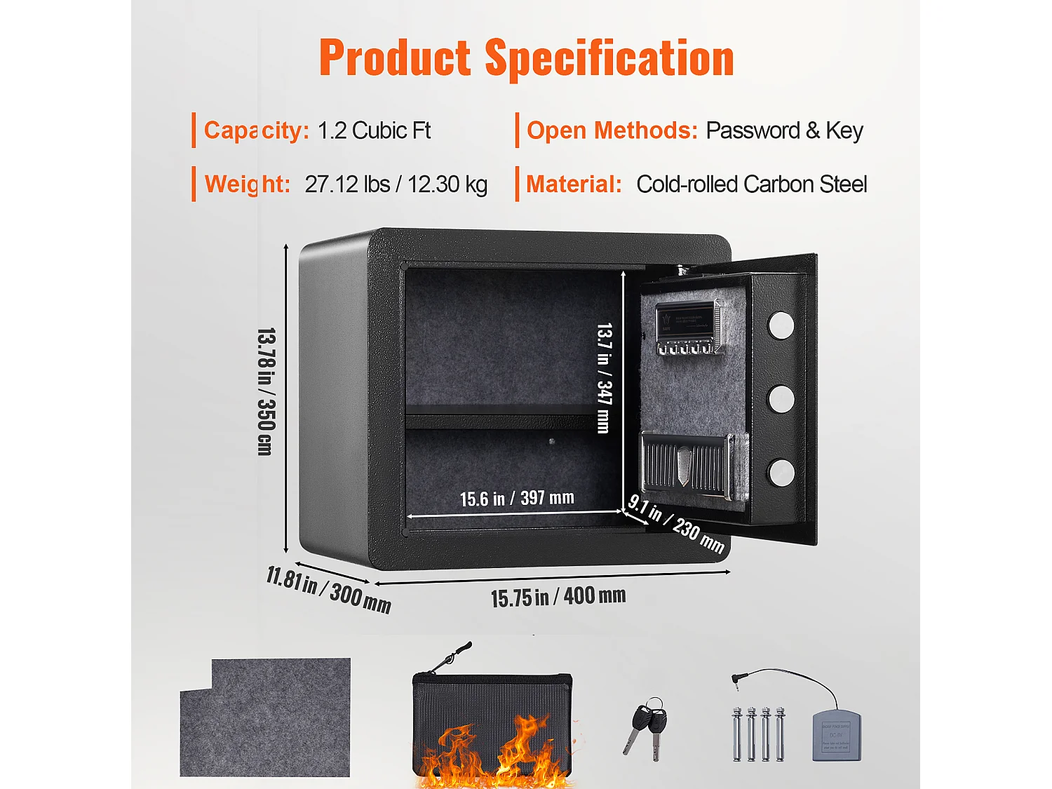 Skrytka Bezpieczeństwa SucceBuy, Skrytka Bezpieczeństwa z Stali, Cyfrowy Klawiszomiec i 2 Klucze, Ochrona dla Pieniędzy/Biżuterii/Dokumentów, 34 L, 40 x 30 x 35 cm