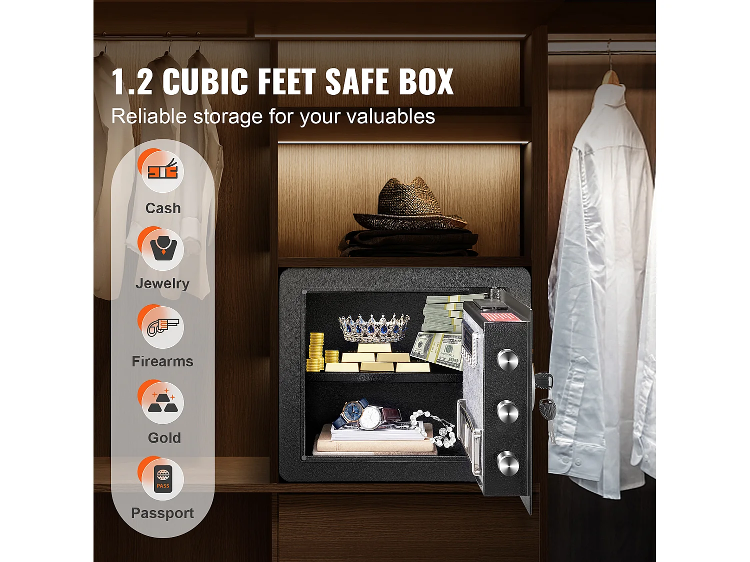 Skrytka Bezpieczeństwa SucceBuy, Skrytka Bezpieczeństwa z Stali, Cyfrowy Klawiszomiec i 2 Klucze, Ochrona dla Pieniędzy/Biżuterii/Dokumentów, 34 L, 40 x 30 x 35 cm