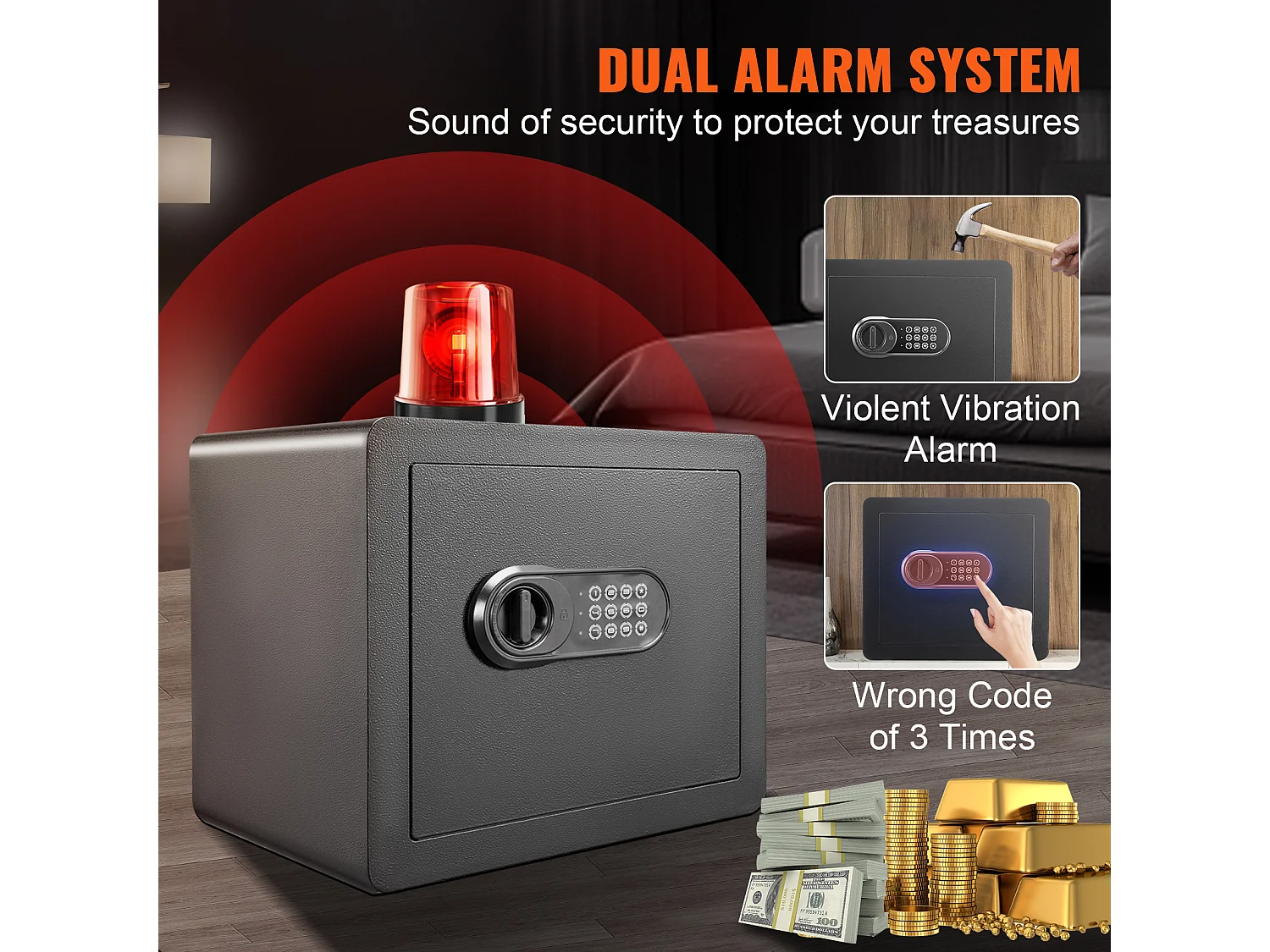 Skrytka Bezpieczeństwa SucceBuy, Skrytka Bezpieczeństwa z Stali, Cyfrowy Klawiszomiec i 2 Klucze, Ochrona dla Pieniędzy/Biżuterii/Dokumentów, 34 L, 40 x 30 x 35 cm