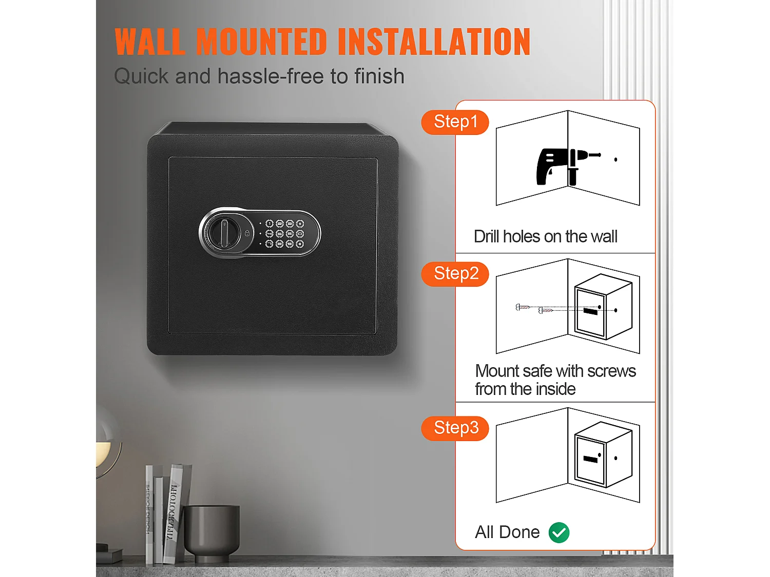 Skrytka Bezpieczeństwa SucceBuy, Skrytka Bezpieczeństwa z Stali, Cyfrowy Klawiszomiec i 2 Klucze, Ochrona dla Pieniędzy/Biżuterii/Dokumentów, 34 L, 40 x 30 x 35 cm