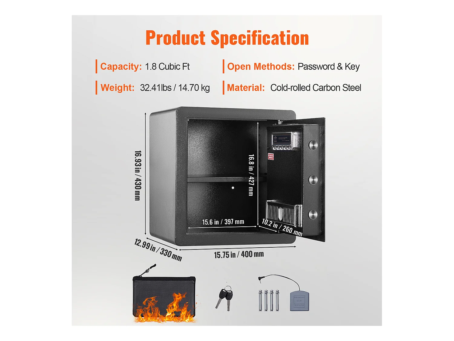 Coffre-Fort de Sécurité SucceBuy, Coffre-Fort de Sécurité en Acier avec Clavier Numérique et 2 Clés, pour le Bureau à Domicile, 51 L, 40 x 33 x 42 cm
