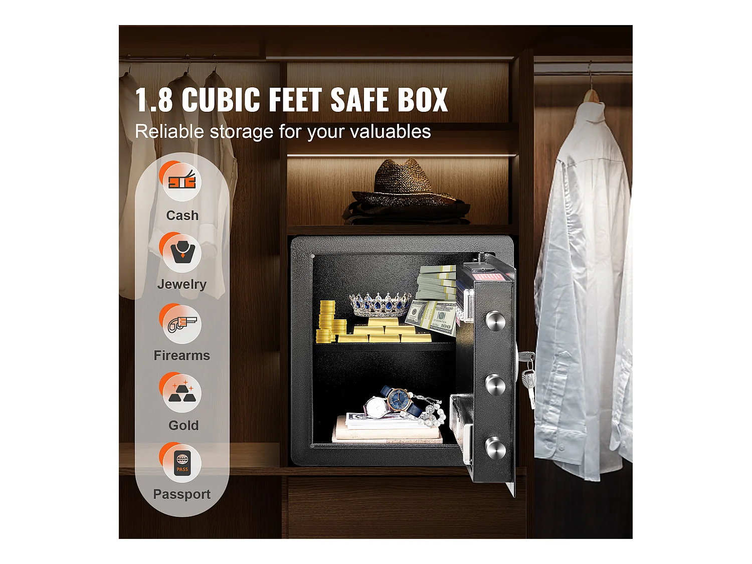 Coffre-Fort de Sécurité SucceBuy, Coffre-Fort de Sécurité en Acier avec Clavier Numérique et 2 Clés, pour le Bureau à Domicile, 51 L, 40 x 33 x 42 cm