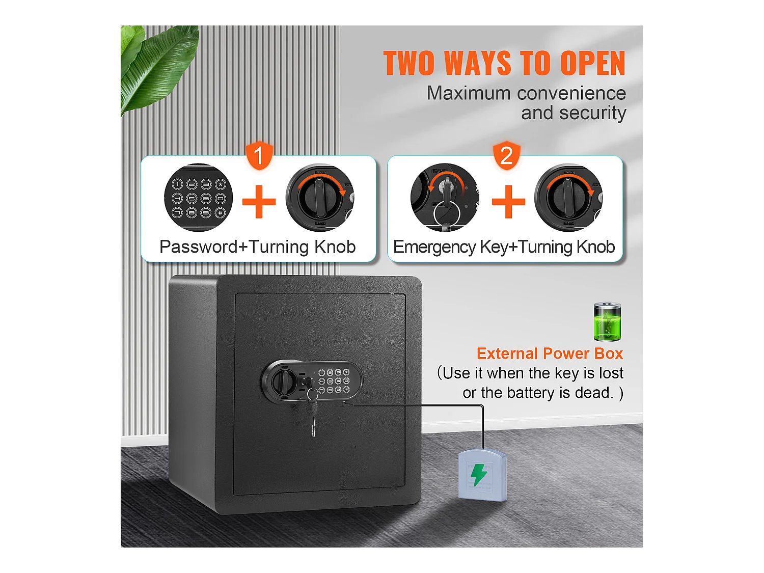Coffre-Fort de Sécurité SucceBuy, Coffre-Fort de Sécurité en Acier avec Clavier Numérique et 2 Clés, pour le Bureau à Domicile, 51 L, 40 x 33 x 42 cm