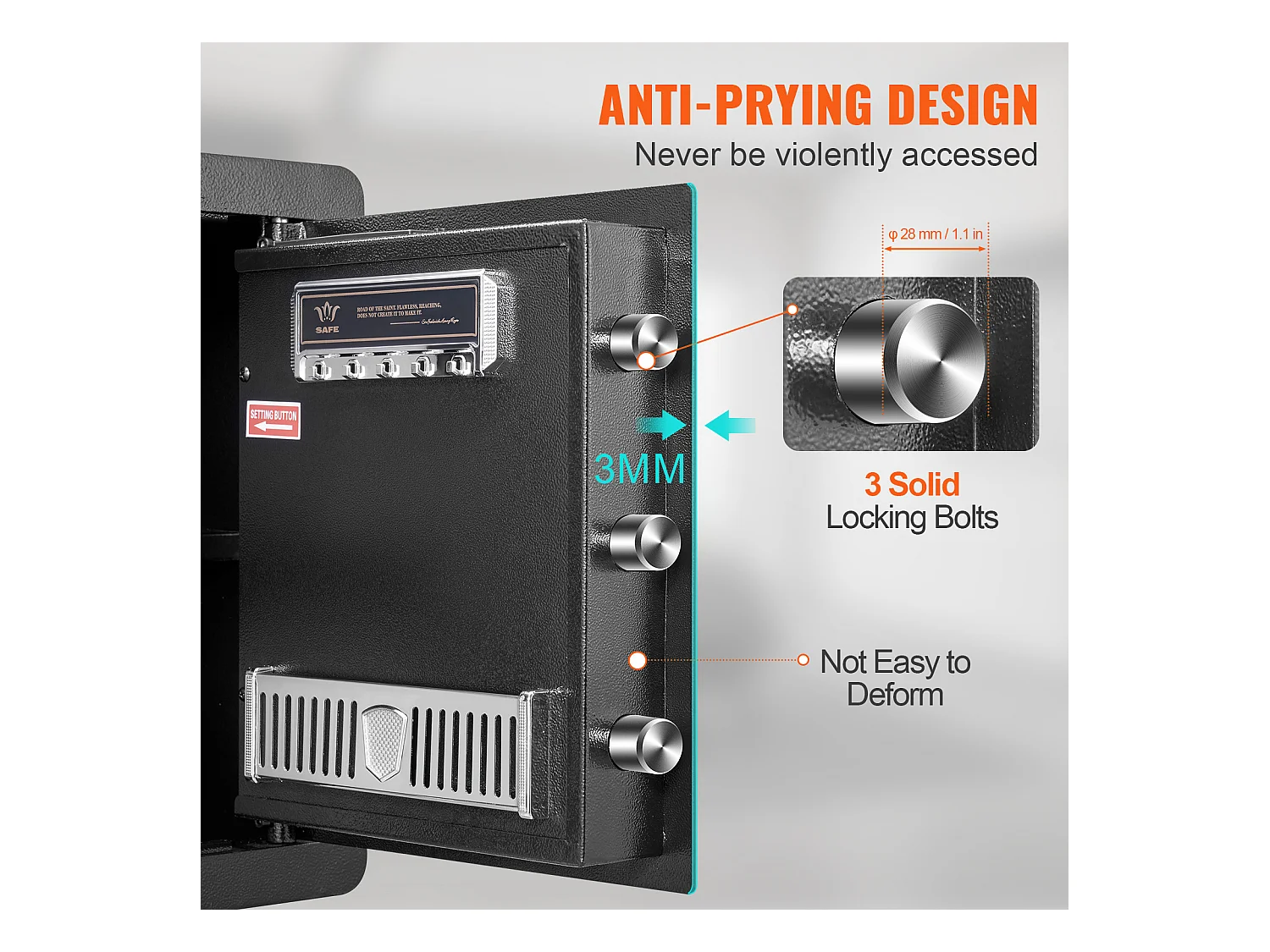 Coffre-Fort de Sécurité SucceBuy, Coffre-Fort de Sécurité en Acier avec Clavier Numérique et 2 Clés, pour le Bureau à Domicile, 51 L, 40 x 33 x 42 cm