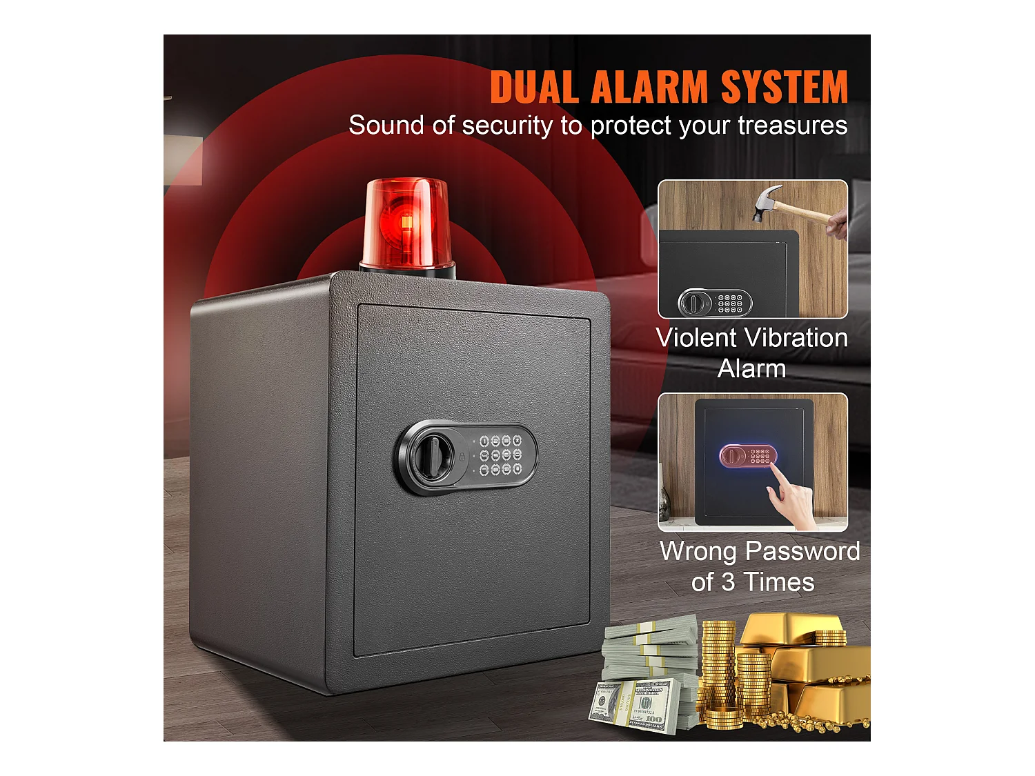 Coffre-Fort de Sécurité SucceBuy, Coffre-Fort de Sécurité en Acier avec Clavier Numérique et 2 Clés, pour le Bureau à Domicile, 51 L, 40 x 33 x 42 cm