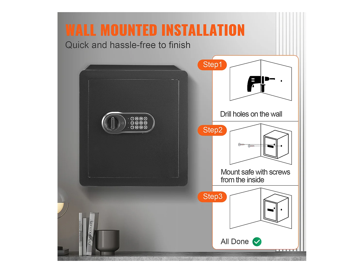 Coffre-Fort de Sécurité SucceBuy, Coffre-Fort de Sécurité en Acier avec Clavier Numérique et 2 Clés, pour le Bureau à Domicile, 51 L, 40 x 33 x 42 cm