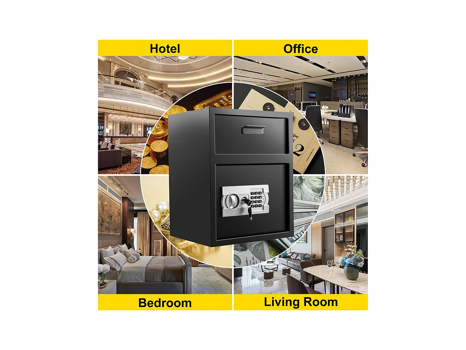 Coffre-Fort Numérique à Code Électronique SucceBuy, Digital Depository Safe Drop Safe en Acier au Carbone, 2 Clés 2 Kits de Codes, 48 L, avec Fente de Chute