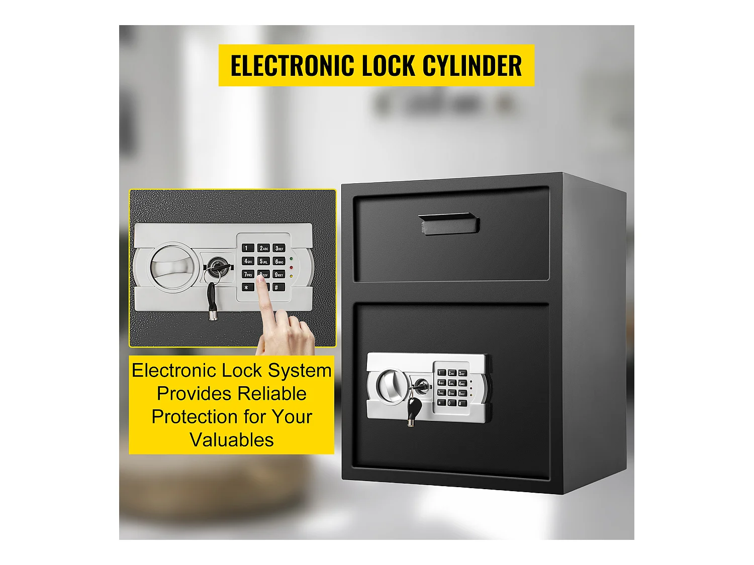 Coffre-Fort Numérique à Code Électronique SucceBuy, Digital Depository Safe Drop Safe en Acier au Carbone, 2 Clés 2 Kits de Codes, 48 L, avec Fente de Chute