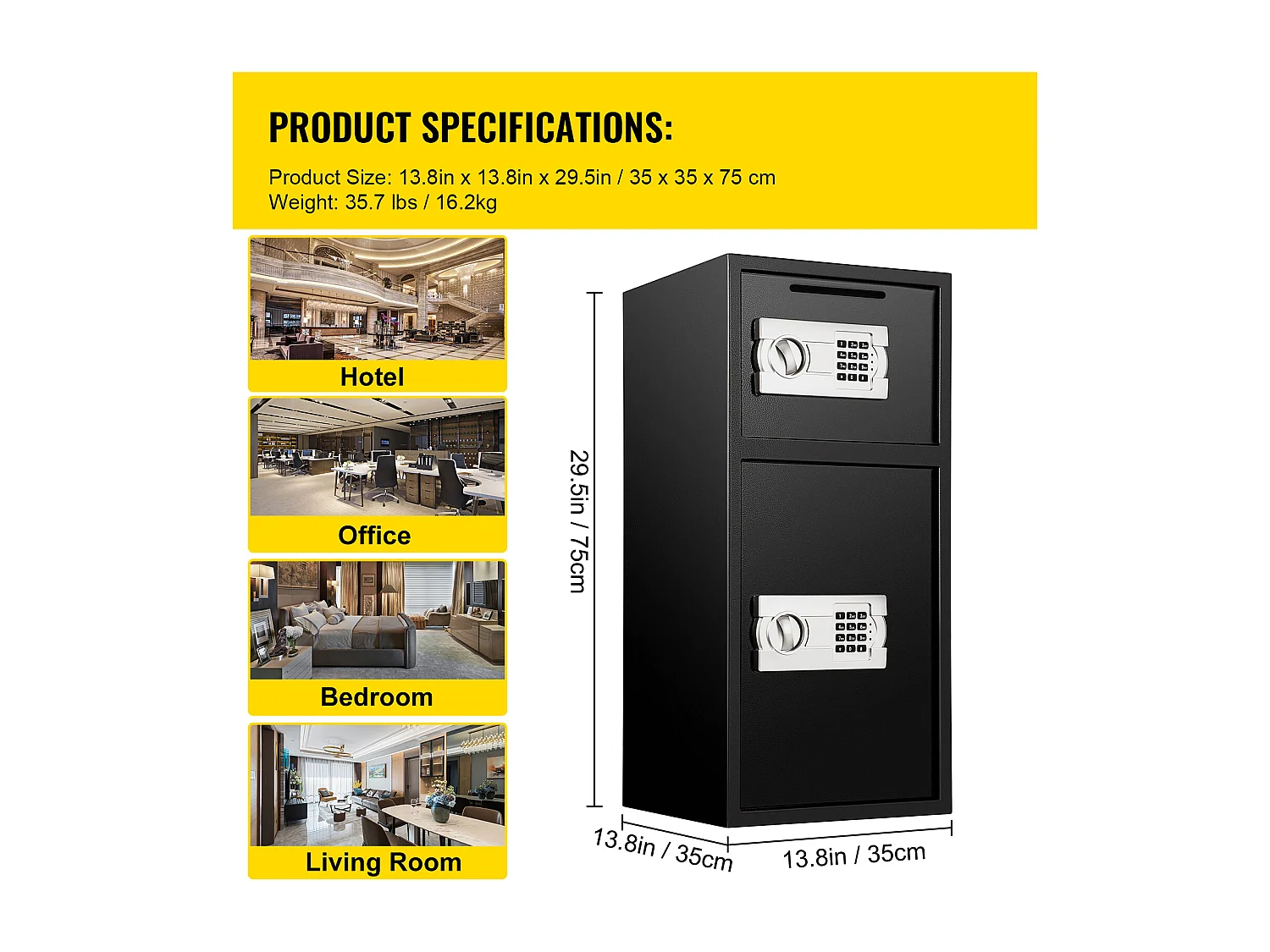 Coffre-fort numérique en fer robuste, Boîte de Sécurité à Clavier Numérique en Fer 83,8 CM avec Serrure Sécurisée Pour Argent et Bijoux