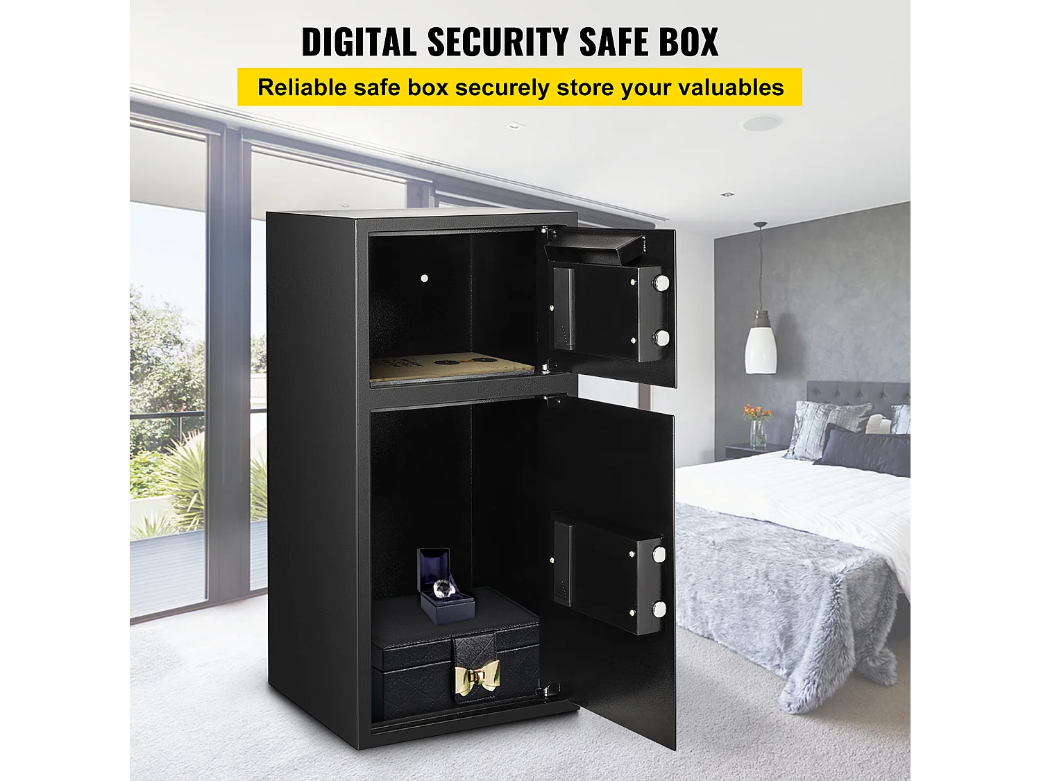 Coffre-fort numérique en fer robuste, Boîte de Sécurité à Clavier Numérique en Fer 83,8 CM avec Serrure Sécurisée Pour Argent et Bijoux