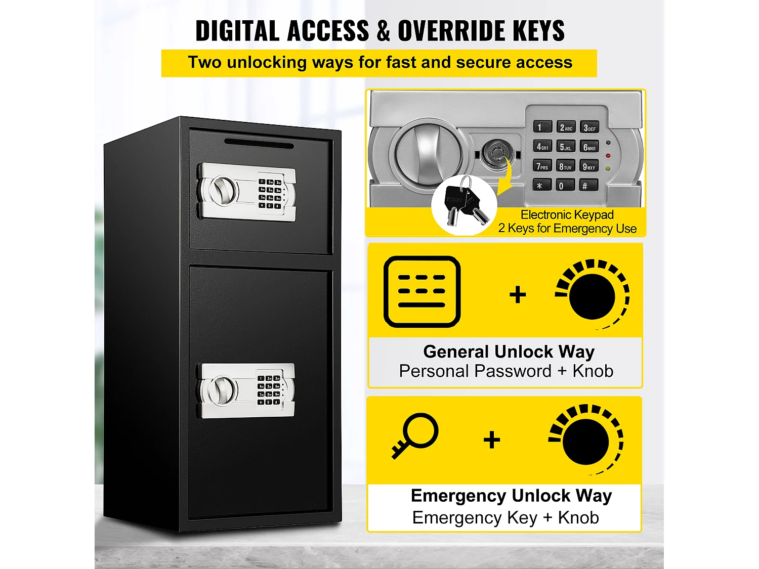 Coffre-fort numérique en fer robuste, Boîte de Sécurité à Clavier Numérique en Fer 83,8 CM avec Serrure Sécurisée Pour Argent et Bijoux