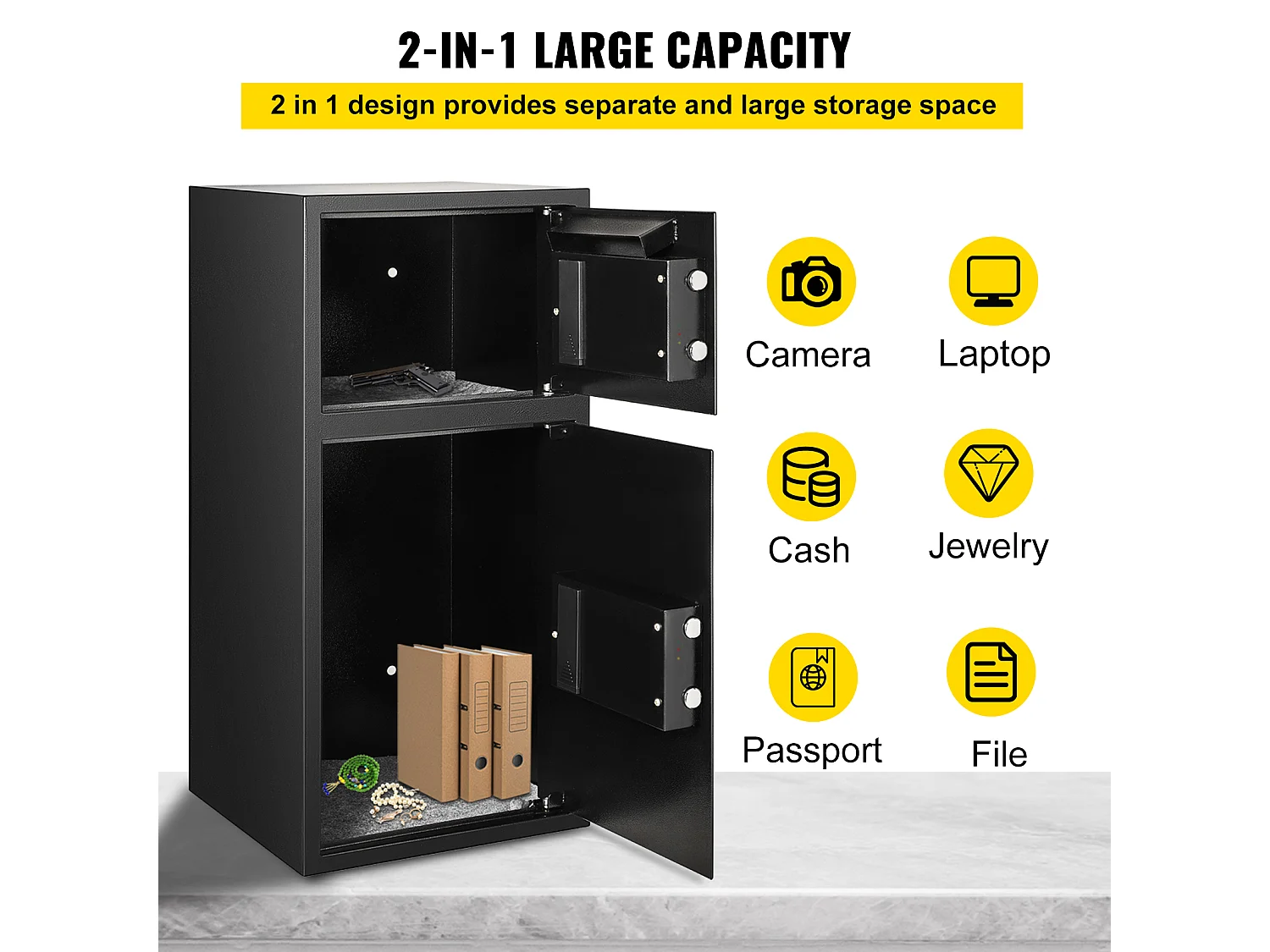 Coffre-fort numérique en fer robuste, Boîte de Sécurité à Clavier Numérique en Fer 83,8 CM avec Serrure Sécurisée Pour Argent et Bijoux