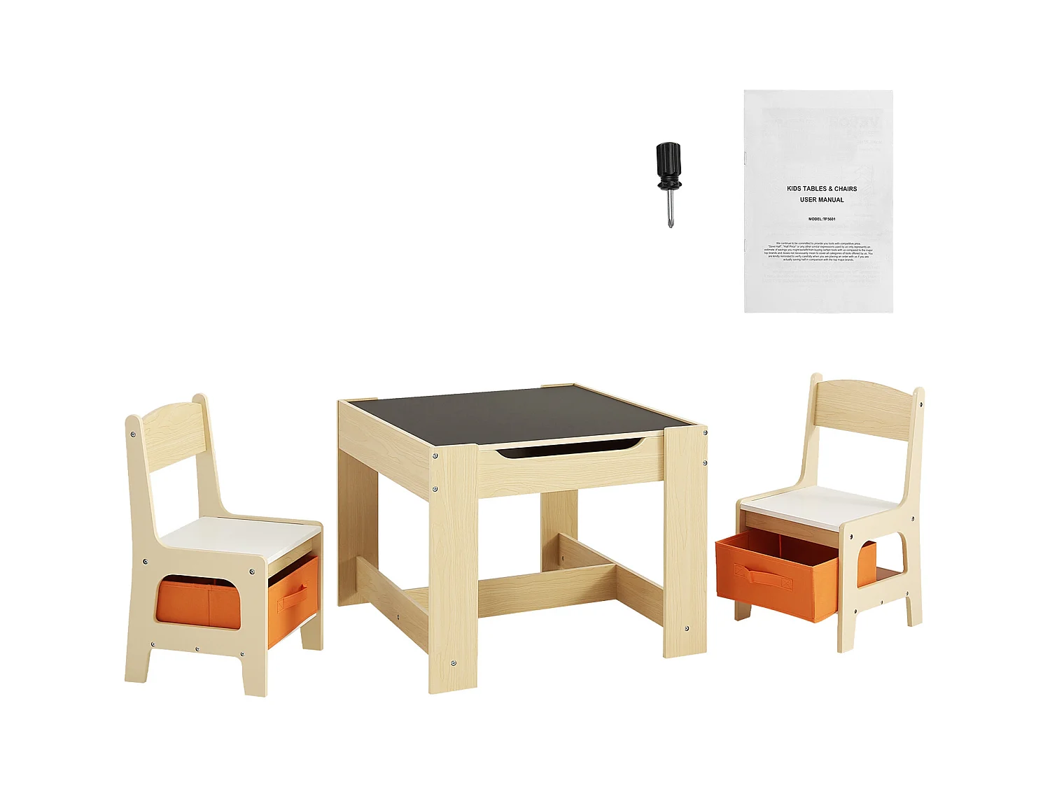 Conjunto de Mesa e Cadeira Infantil SucceBuy, Mesa de Atividades em Madeira com Caixas de Arrumação