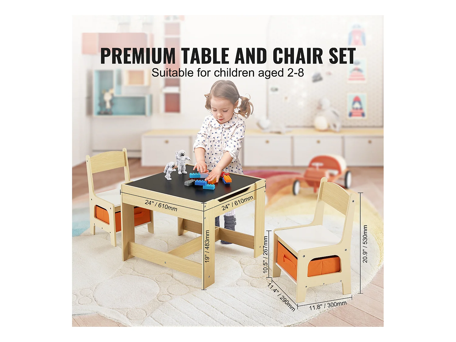 Conjunto de Mesa e Cadeira Infantil SucceBuy, Mesa de Atividades em Madeira com Caixas de Arrumação