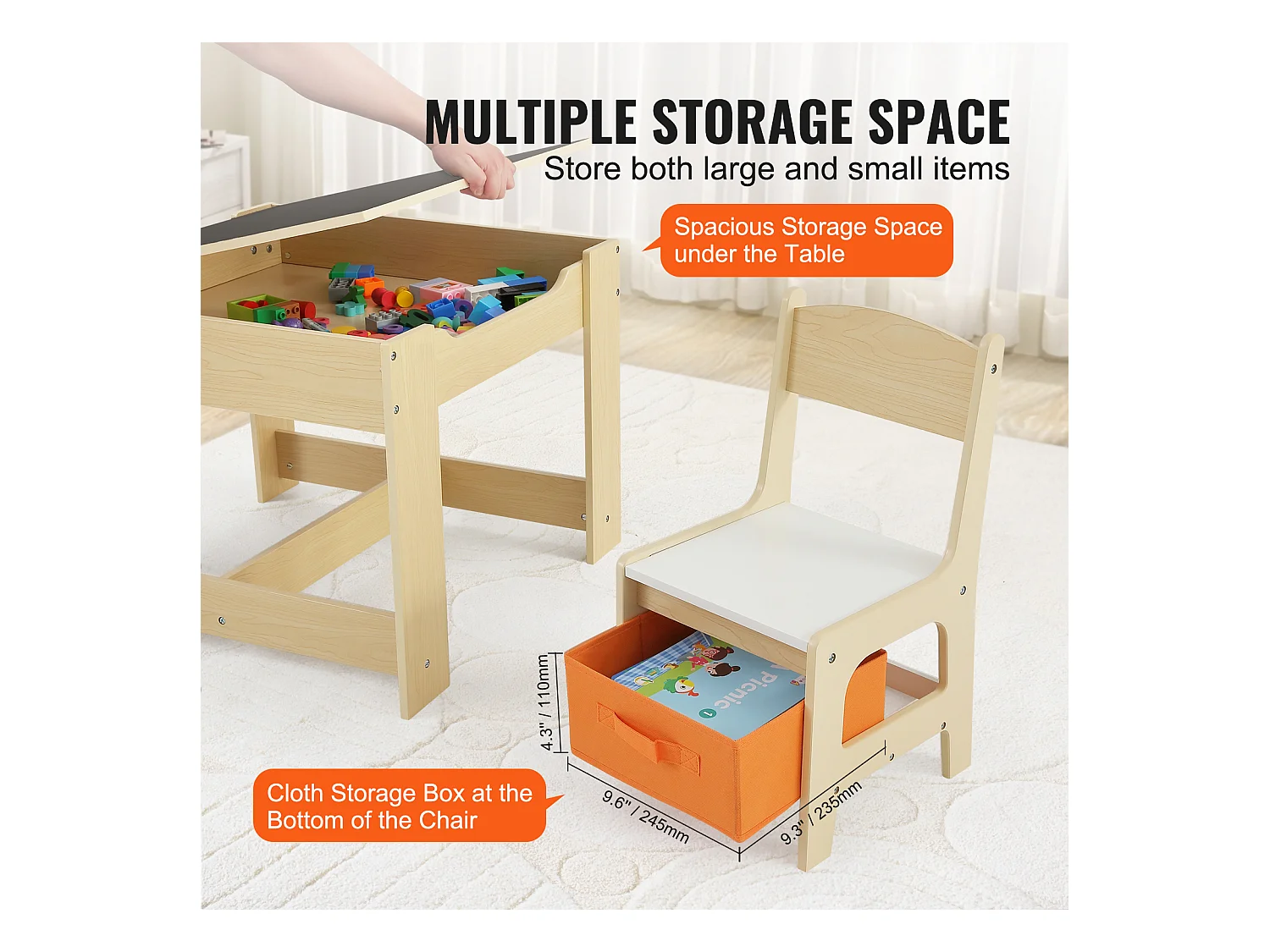 Conjunto de Mesa e Cadeira Infantil SucceBuy, Mesa de Atividades em Madeira com Caixas de Arrumação