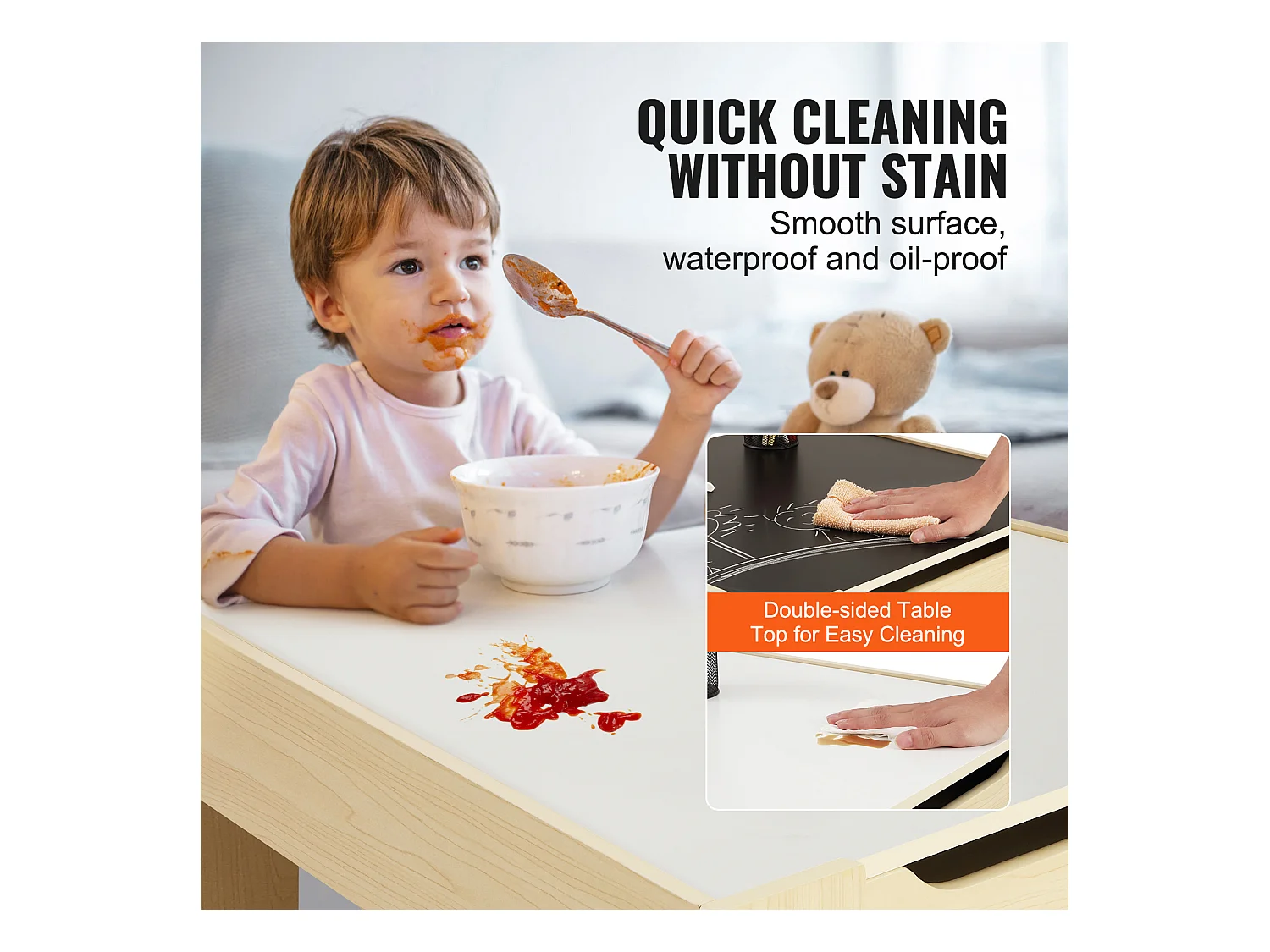 Conjunto de Mesa e Cadeira Infantil SucceBuy, Mesa de Atividades em Madeira com Caixas de Arrumação