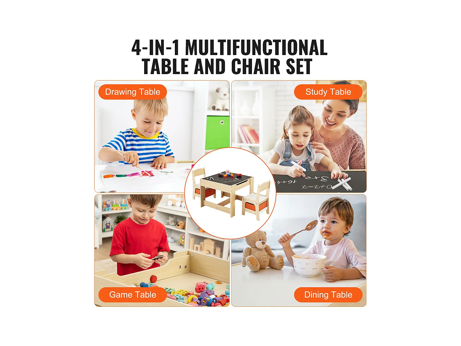 Conjunto de Mesa e Cadeira Infantil SucceBuy, Mesa de Atividades em Madeira com Caixas de Arrumação