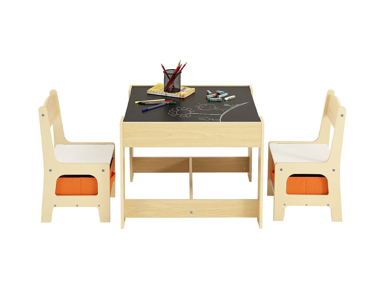 Conjunto de Mesa e Cadeira Infantil SucceBuy, Mesa de Atividades em Madeira com Caixas de Arrumação