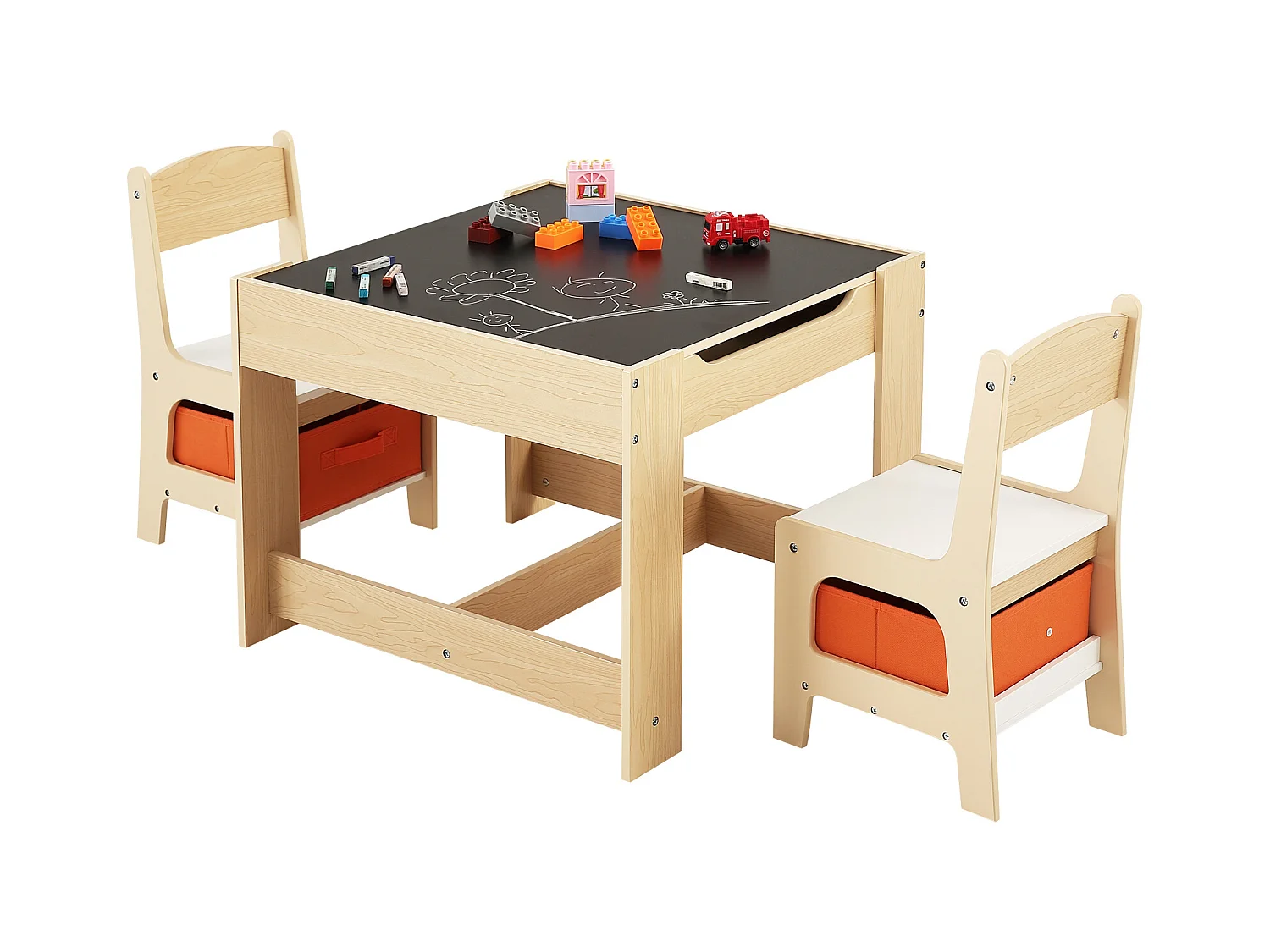 Ensemble Table SucceBuy et Chaises pour Enfants Table D'activités en Bois avec Boîtes de Rangement