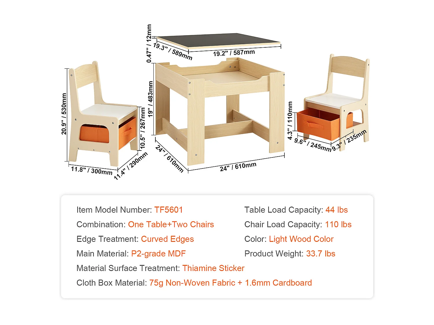 Ensemble Table SucceBuy et Chaises pour Enfants Table D'activités en Bois avec Boîtes de Rangement